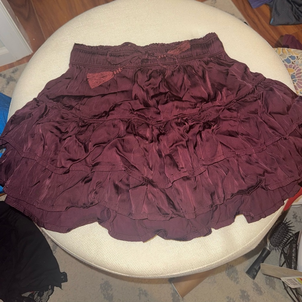 Aerie Burgundy Layered Mini Skirt